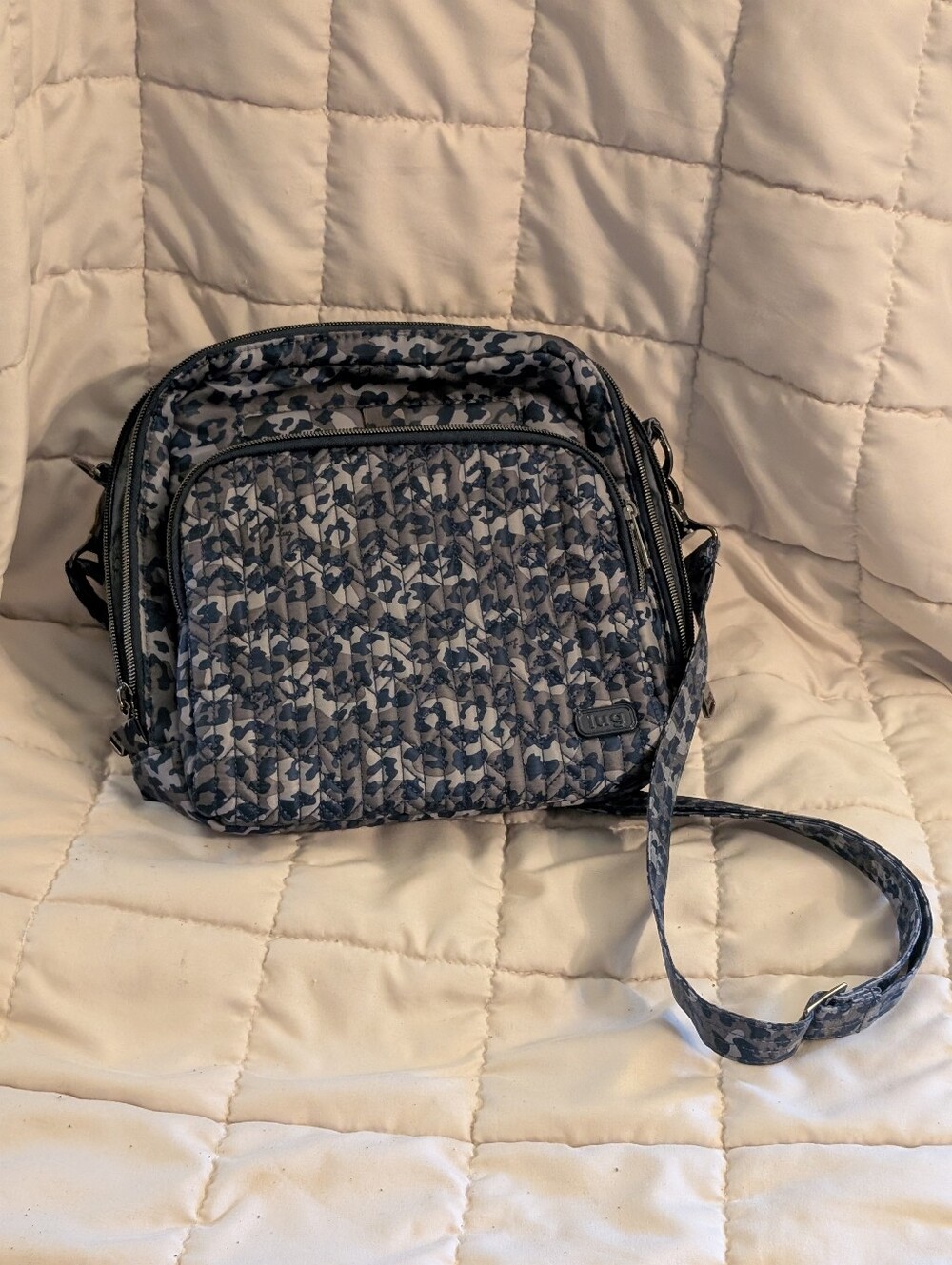 Lug Ranger Quilted Navy Leopard Patterned Messenger Crossbody Bag